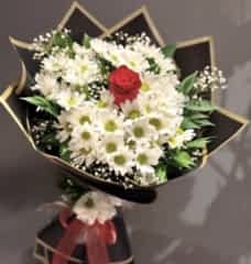 Papatyalı Tek Gül Buketi